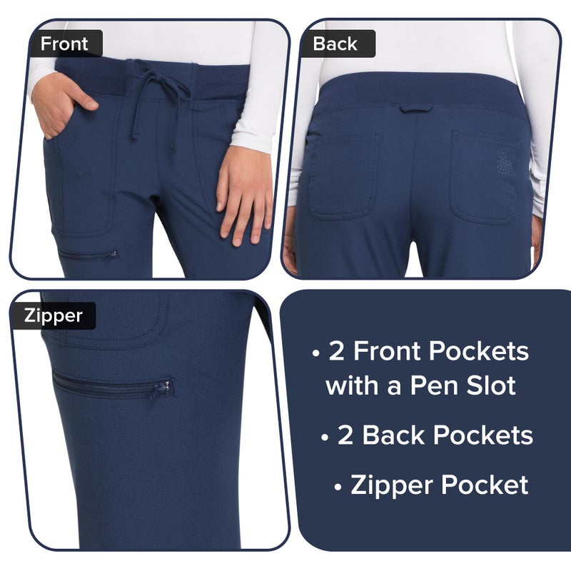 HeartSoul Women's Medical Scrub Jogger Pants Contemporary fit Drawstring Waistband Jogger with 5 Pockets - HS030P, M Petite, Navy - Image 5